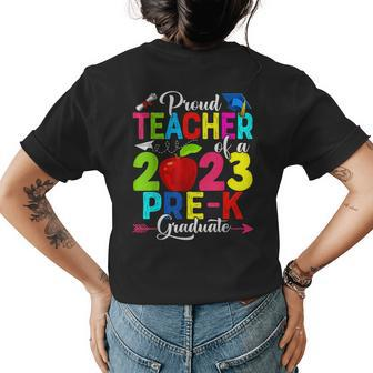 Proud Teacher Of A 2023 Prek Graduate Family Lover Women's T-shirt Back Print | Mazezy