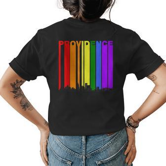 Providence Rhode Island Skyline Rainbow Lgbt Gay Pride Womens Back Print T-shirt | Mazezy AU