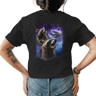 Racoons Howling At The Moon Funny Three Racoon Meme Vintage Womens Back Print T-shirt | Mazezy