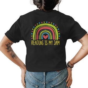 Reading Jam Rainbow Cute Teacher Librarian Bookworm Gifts For Teacher Funny Gifts Womens Back Print T-shirt | Mazezy