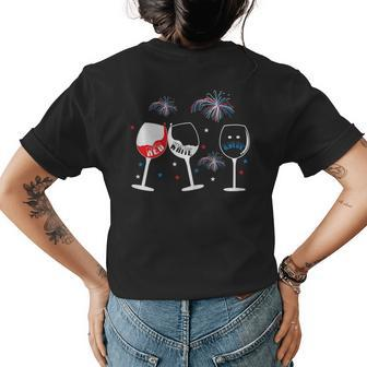 Red White And Blue Funny Wine Glass For 4Th Of July Wine Funny Gifts Womens Back Print T-shirt | Mazezy