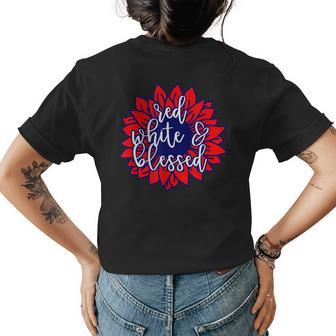 Red White Blessed Cute Patriotic Gift Flag Sunflower Womens Back Print T-shirt | Mazezy
