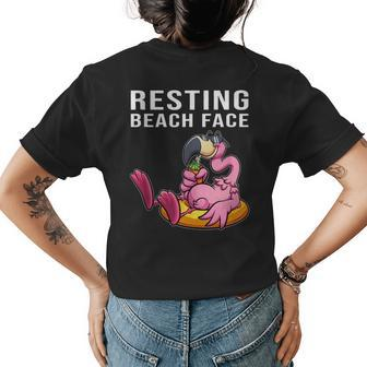 Resting Beach Face Flamingo Good Vibes Palm Tree Tropical Womens Back Print T-shirt | Mazezy