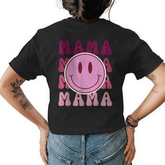 Retro 70S Graphic Mama Smile Face Groovy Style Womens Back Print T-shirt | Mazezy