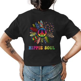 Retro Groovy Flower Lovers Daisy Peace Sign Hippie Soul Womens Back Print T-shirt | Mazezy