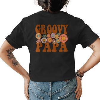 Retro Groovy Papa Matching Family 1St Birthday Party Womens Back Print T-shirt | Mazezy