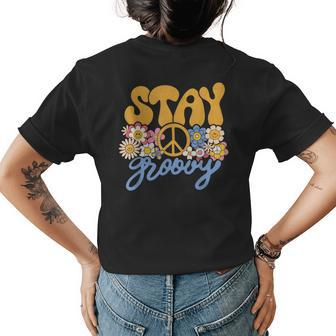 Retro Stay Groovy 70S 80S Floral Graphic Mama Mom Smile Womens Back Print T-shirt - Thegiftio UK