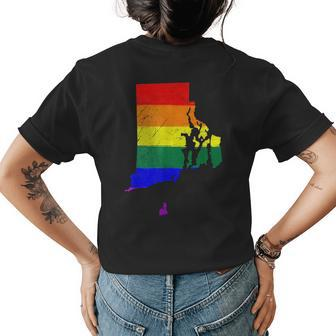 Rhode Island Lgbt Rainbow Gay Pride Flag Womens Back Print T-shirt | Mazezy