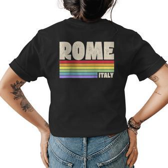 Rome Italy Rainbow Gay Pride Merch Retro 70S 80S Queer Womens Back Print T-shirt | Mazezy