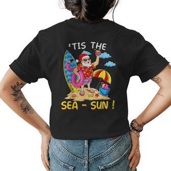 Santa Surf Flamingo Float Tis The Sea Sun Christmas In July Womens Back Print T-shirt - Monsterry DE