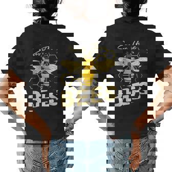 Save The Bees Sunflower Bee Honeybee Beekeeper Beehive Gift Womens Back Print T-shirt | Mazezy