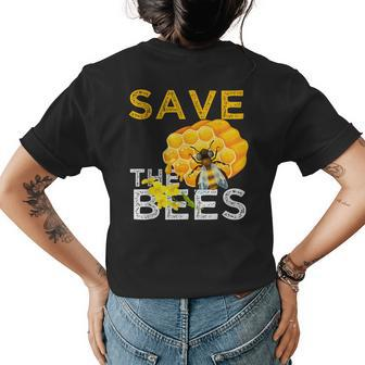 Savethe Bees Keeper Climatechange Flowers And Bees Themes Womens Back Print T-shirt - Seseable