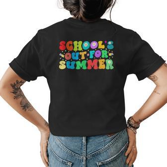 Schools Out For Summer Retro Groovy Kids Graduation Teacher Womens Back Print T-shirt | Mazezy