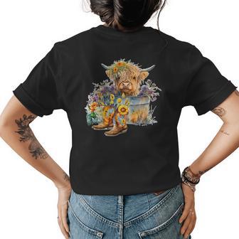 Scottish Highland Cow Cattle Farm Hairy Cowgirl Flower Woman Womens Back Print T-shirt - Monsterry DE