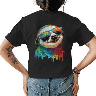 Sloth Colorful Sloth Outfit Sloth Lover Womens Back Print T-shirt | Mazezy