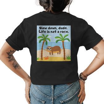 Sloths And Crabs Relaxation At Beach Hammock Womens Back Print T-shirt | Mazezy