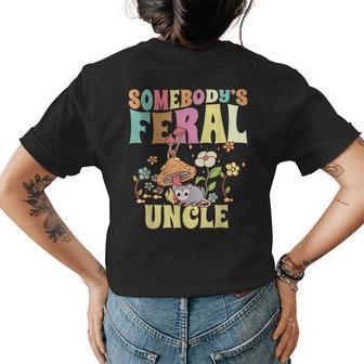 Somebodys Feral Uncle Wild Family Groovy Mushroom Opossum Womens Back Print T-shirt | Mazezy