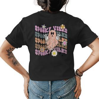 Spooky Vibes Retro Vintage Groovy 70S Floral Wavy Halloween 70S Vintage Designs Funny Gifts Womens Back Print T-shirt | Mazezy