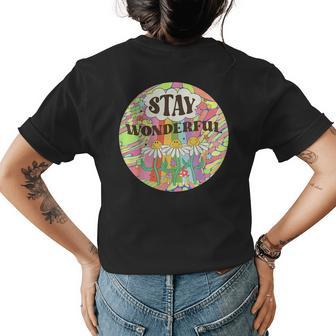 Stay Wonderful Retro Daisy Rainbow Aesthetic Inspirational Womens Back Print T-shirt | Mazezy