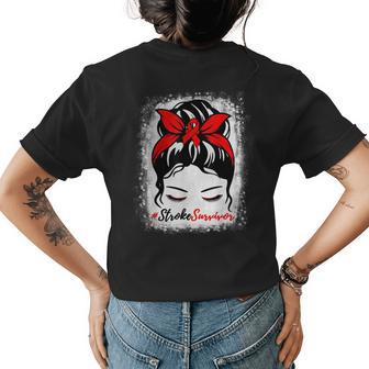 Stroke Survivor Ribbon Messy Bun Mom Women Stroke Awareness Womens Back Print T-shirt | Mazezy