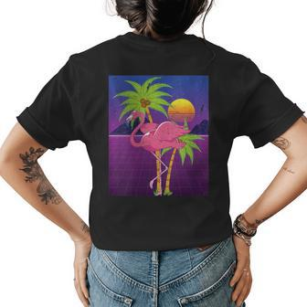 Summer Vibes Flamingo Palm Trees Vaporwave Tropical Summer Womens Back Print T-shirt | Mazezy