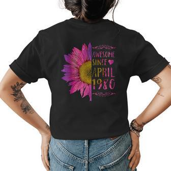 Sunflower Birthday For Women Awesome Since April 1980 Womens Back Print T-shirt | Mazezy UK