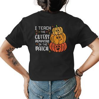 I Teach Coolest Pumpkin Patch Halloween Costume Fall Teacher Halloween Costume Womens T-shirt Back Print | Mazezy
