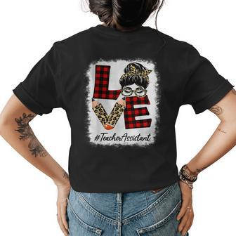 Teacher Assistant Love Messy Bun Leopard Back To School Womens Back Print T-shirt - Monsterry CA