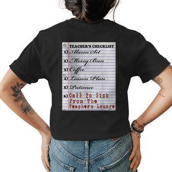 Teachers Checklist Notepad Messy Bun Coffee Womens Back Print T-shirt | Mazezy