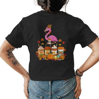 Thanksgiving Flamingo Wearing Hat Fall Coffee Cups Lover For Coffee Lovers Womens T-shirt Back Print | Mazezy DE