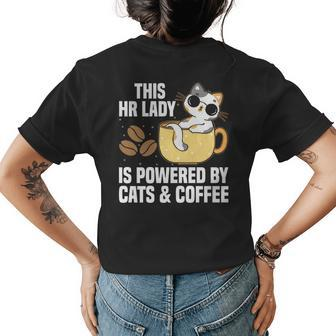 This Lady Is Powered By Cats & Coffee - Expressive Design Womens Back Print T-shirt | Mazezy UK