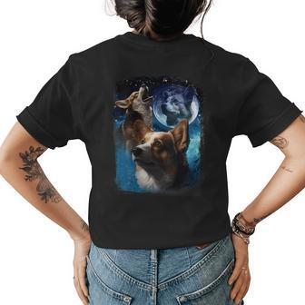 Three Corgis Howl At Moon Funny Corgi Vintage Wolves Meme Womens Back Print T-shirt | Mazezy