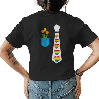 Tie Tuxedo Gay Pride Costume Rainbow Hearts Beautiful Tulips Womens Back Print T-shirt | Mazezy