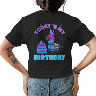 Todays My Birthday Llama Birthday Party Decorations Boys Womens Back Print T-shirt - Monsterry