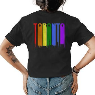 Toronto Ontario Canada Lgbtq Gay Pride Rainbow Skyline Womens Back Print T-shirt | Mazezy