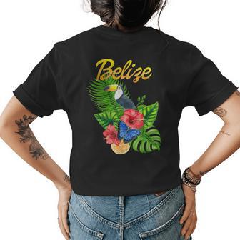 Toucan Bird Tropical Flowers Belize Travel Souvenir Womens Back Print T-shirt - Seseable