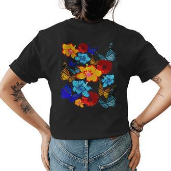 Tropical Hibiscus & Butterfly Womens Back Print T-shirt | Mazezy DE