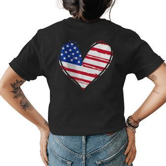 Us Flag Patriotic Love Heart American Flag 4Th Of July Women Womens Back Print T-shirt | Mazezy