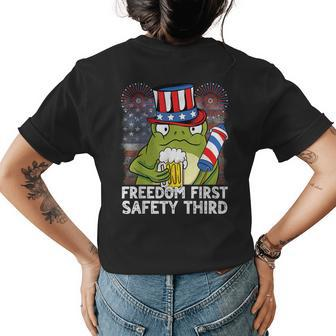 Usa 4Th Of July Frog Beer Freedom First Safety Third Womens Back Print T-shirt - Seseable