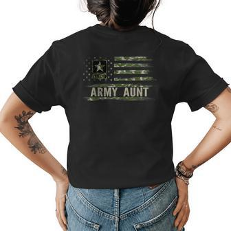 Vintage Army Aunt With Camo American Flag For Veteran Gift Womens Back Print T-shirt | Mazezy