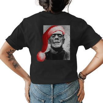 Vintage Christmas Horror Movie Santa Hat Frankenstein Christmas Womens T-shirt Back Print | Mazezy