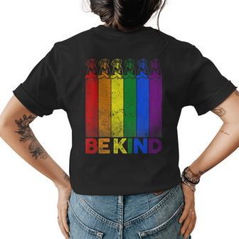 Vintage Doberman Rainbow Flag Be Kind Lgbt Pride Womens Back Print T-shirt | Mazezy