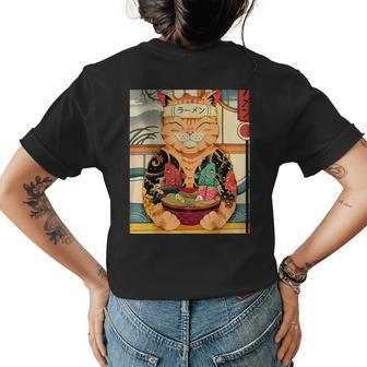Vintage Kawaii Cat Anime Lovers Japanese Ramen Lovers Womens Back Print T-shirt - Thegiftio UK
