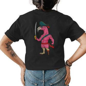 Vintage Pirate Pink Flamingo With Sword Halloween Costume Womens Back Print T-shirt