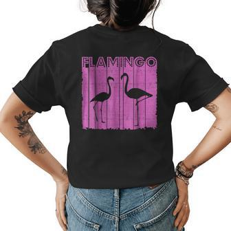 Vintage Retro Flamingo 80S Purple Neon Geometric Womens Back Print T-shirt | Mazezy