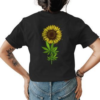 Weed Marijuana Leaf Cannabis Sunflower Funny Girls Mom Mama Womens Back Print T-shirt - Seseable