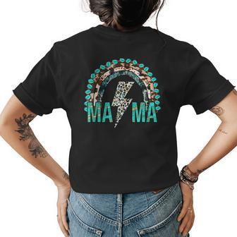 Western Cowhide Leopard Turquoise Rainbow Cowgirl Rodeo Mama Womens Back Print T-shirt | Mazezy
