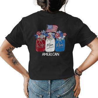 Wife Mom Mimi Flowers With American Flag 4Th Of July Womens Back Print T-shirt | Mazezy