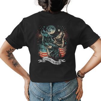 Wolf 4Th Of July American Flag Howling America Moon Funny Womens Back Print T-shirt - Thegiftio UK