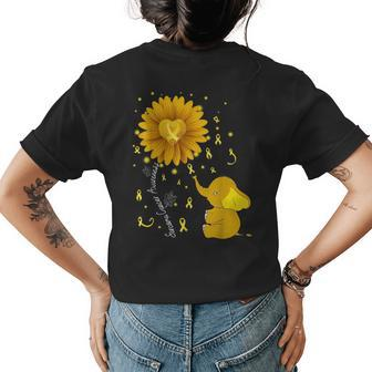 Yellow Ribbon Daisy Flower Elephant Sarcoma Cancer Awareness Gifts For Elephant Lovers Funny Gifts Womens Back Print T-shirt | Mazezy